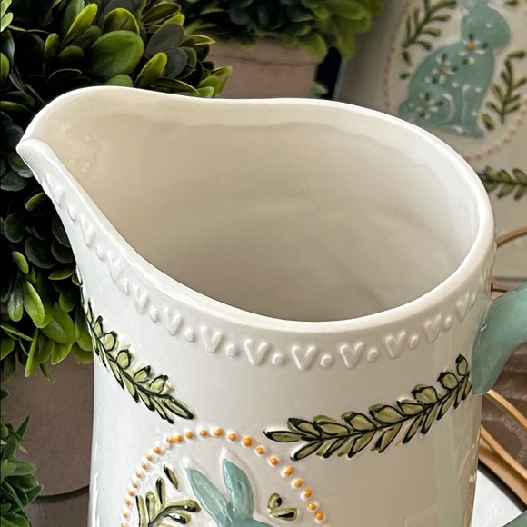 NEW! Shabby Chic Cottage Spring Easter Bunny Rabbit Ceramic Pitcher - Picture 9 of 12